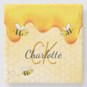 Bumble bees honingraat honingraat druppelmonogram stenen onderzetter (Voorkant)