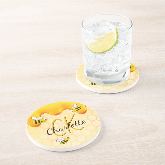 Bumble bees honingraat honingraat druppelt monogra zandsteen onderzetter (Zijkant)