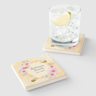 Bumble bees roze florals stenen onderzetter