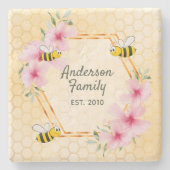Bumble bees roze florals stenen onderzetter (Voorkant)