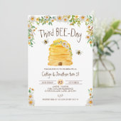 Bumble Bees Verjaardag, Twins 3e Bijendag Kaart (Staand voorkant)