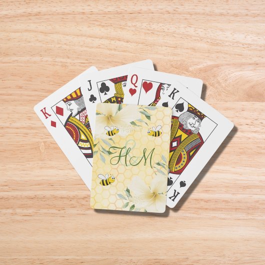 Bumble bees yellow honeycomb bloemen monogram pokerkaarten
