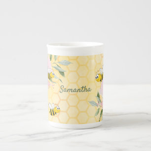 Bumble bees yellow honeycomb floral name porselein kop