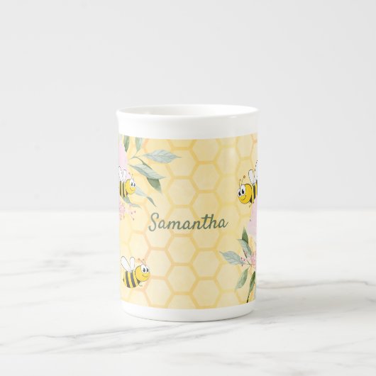 Bumble bees yellow honeycomb floral name porselein kop (Voorkant)