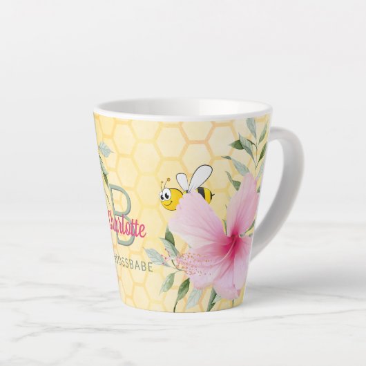 Bumble bees yellow honeycomb roze bossbaba latte mok (Rechterhoek)