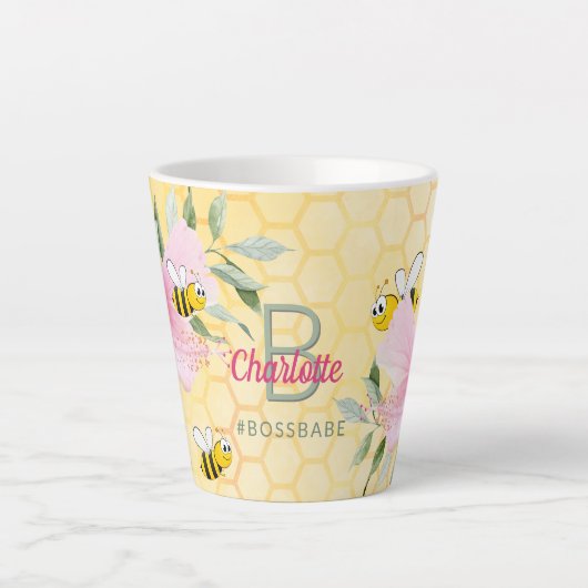 Bumble bees yellow honeycomb roze bossbaba latte mok (Voorkant)