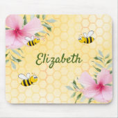 Bumble bees yellow honeycomb roze florals name muismat (Voorkant)