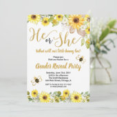 Bumble bei and sunflower gender onthullen uitnodig kaart (Staand voorkant)