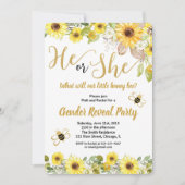 Bumble bei and sunflower gender onthullen uitnodig kaart (Voorkant)