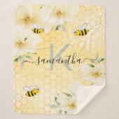 Bumble bei florals yellow honeycomb pret monogram sherpa deken (Voorkant)
