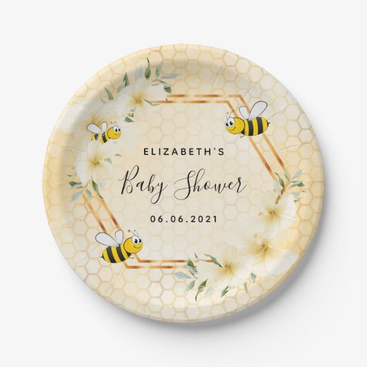Bumble bei honeycomb baby shower zomerbloem papieren bordje (Voorkant)