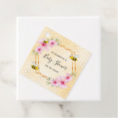 Bumble bei honeycomb roze florals baby shower bedankjes labels (In situ)