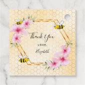 Bumble bei honeycomb roze florals baby shower bedankjes labels (Achterkant)