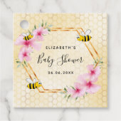 Bumble bei honeycomb roze florals baby shower bedankjes labels (Voorkant)
