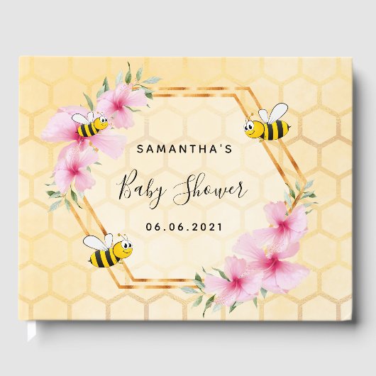 Bumble bei honeycomb roze florals baby shower gastenboek (Voorkant)