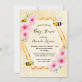 Bumble bei honeycomb roze florals baby shower kaart (Voorkant)