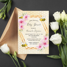 Bumble bei honeycomb roze florals baby shower kaart