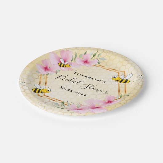 Bumble bei honeycomb roze florals vrijgezellenfees papieren bordje (Gekanteld)