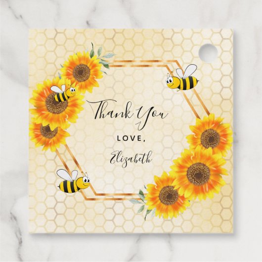 Bumble bei honeycomb sunflower baby shower bedankjes labels (Achterkant)