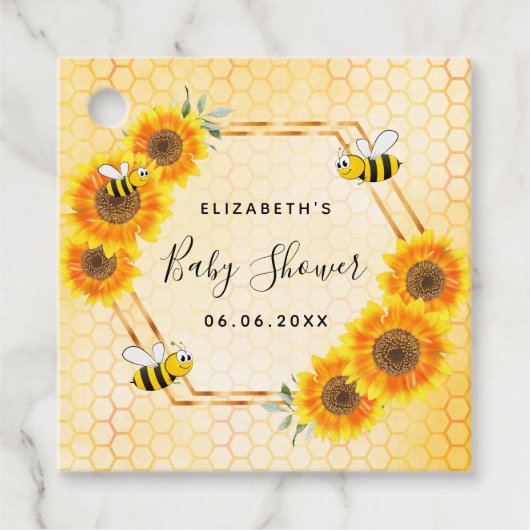 Bumble bei honeycomb sunflower baby shower bedankjes labels (Voorkant)