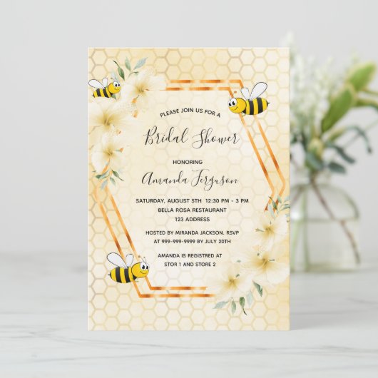 Bumble bei honeycomb tropical floral vrijgezellenf kaart (Staand voorkant)