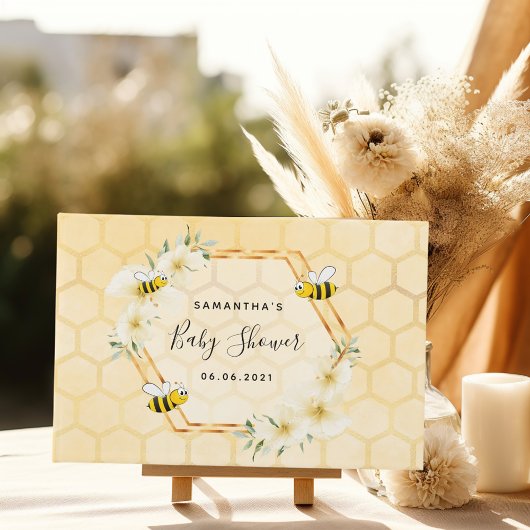 Bumble bei honeycomb tropical florals baby shower gastenboek