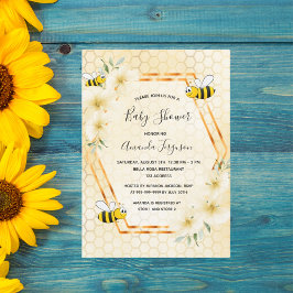 Bumble bei honeycomb tropical florals baby shower kaart