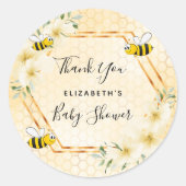 Bumble bei honeycomb tropical florals baby shower ronde sticker (Voorkant)