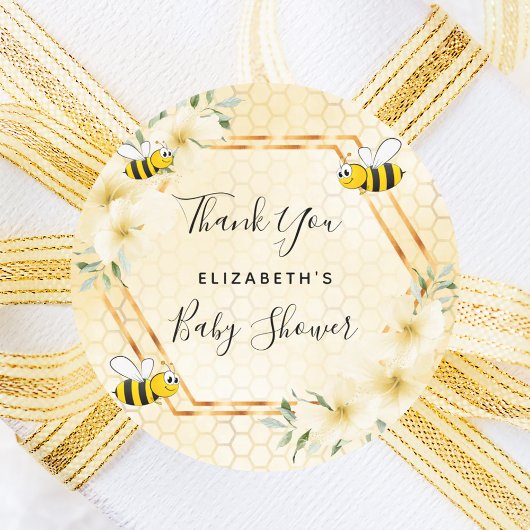 Bumble bei honeycomb tropical florals baby shower ronde sticker