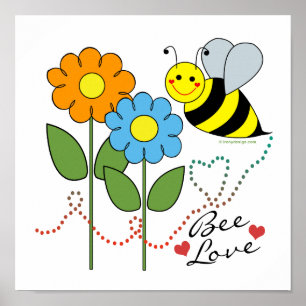 Bumble bei met bloemen bijenliefde poster