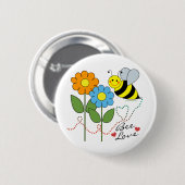 Bumble bei met bloemen bijenliefde ronde button 5,7 cm (Voorkant /achterkant)
