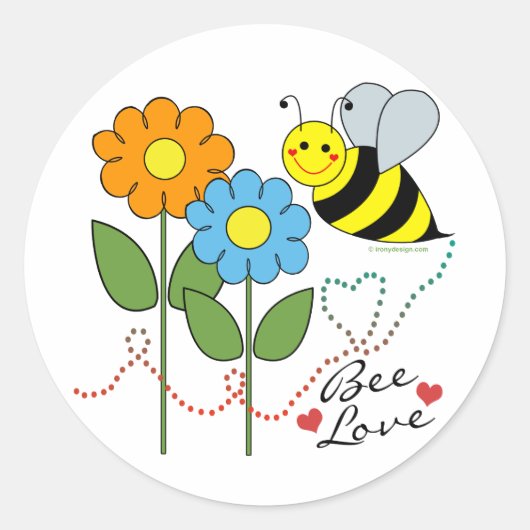 Bumble bei met bloemen bijenliefde ronde sticker (Voorkant)