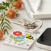 Bumble bei met bloemen bijenliefde sleutelhanger (Voorkant Rechts)