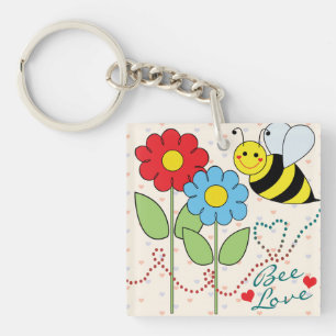 Bumble bei met bloemen bijenliefde sleutelhanger