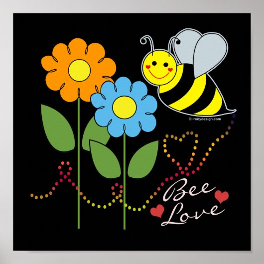 Bumble bei met bloemen is liefde poster (Voorkant)