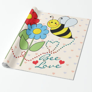 Bumble bei met bloemen van bijenliefdesbladen cadeaupapier