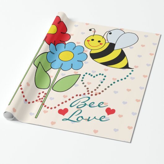 Bumble bei met bloemen van bijenliefdesbladen cadeaupapier (Uitgerold)