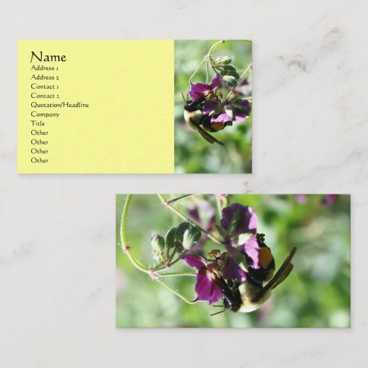 Bumble bei on Flower Natuur Visitekaartje (Voorkant / Achterkant)