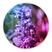 Bumble bei on Paarse ventilator Abstracte kleuren Keramische Knop (Voorkant)