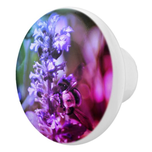 Bumble bei on Paarse ventilator Abstracte kleuren Keramische Knop (Rechts)