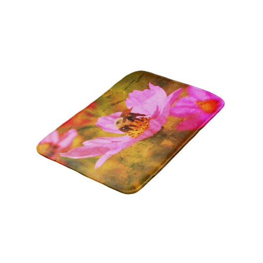 Bumble bei on roze Cosmos Flower Abstract Badmat (Gekanteld)