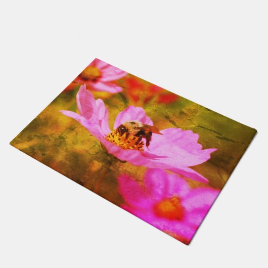 Bumble bei on roze Cosmos Flower Abstract Deurmat (Schuin)