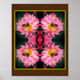 Bumble bei on roze Daisy Flower Abstract Poster