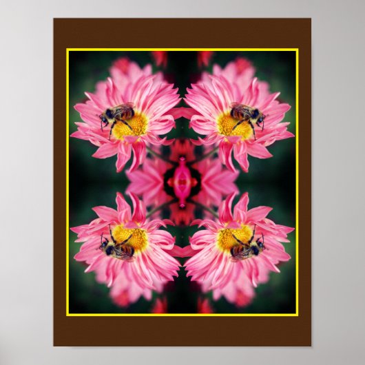 Bumble bei on roze Daisy Flower Abstract Poster (Voorkant)