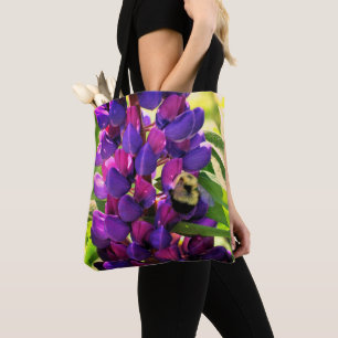 Bumble bei on Wild Lupine Flower Close Tote Bag