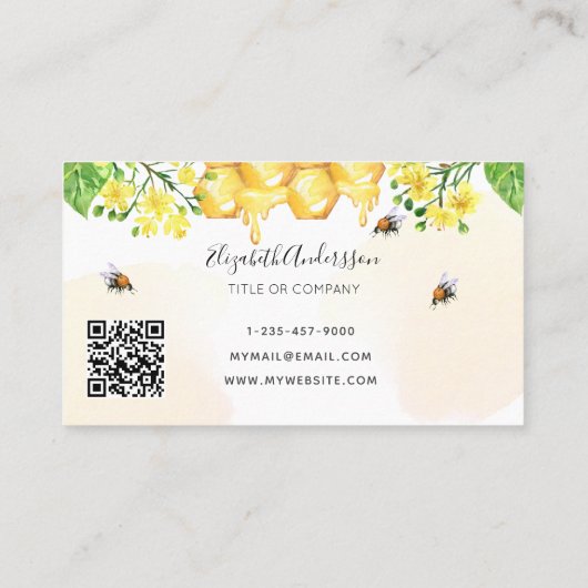 Bumble beien honey yellow floral qcode logo visitekaartje (Achterkant)