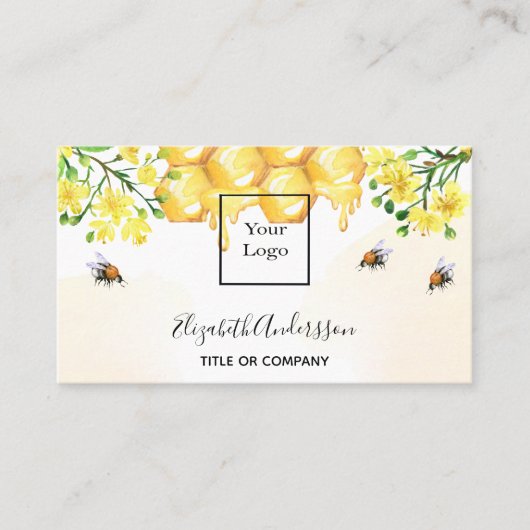 Bumble beien honey yellow floral qcode logo visitekaartje (Voorkant)