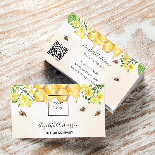 Bumble beien honey yellow floral qcode logo visitekaartje