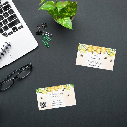 Bumble beien honey yellow floral qcode logo visitekaartje