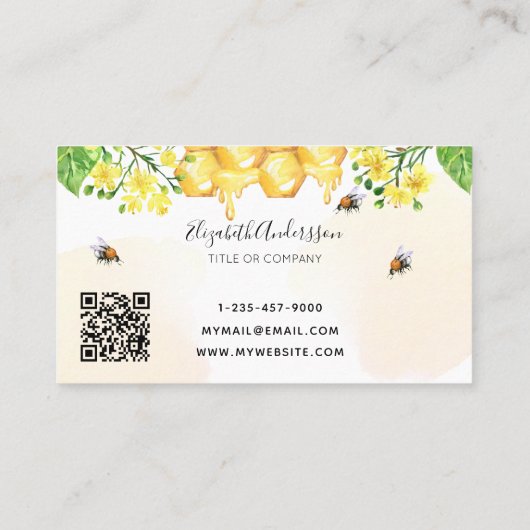 Bumble beien honey yellow floral qcode visitekaartje (Achterkant)